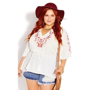 Starling Reine Womens size XXL 24 Embroidered Gauzy Boho Top Blouse White